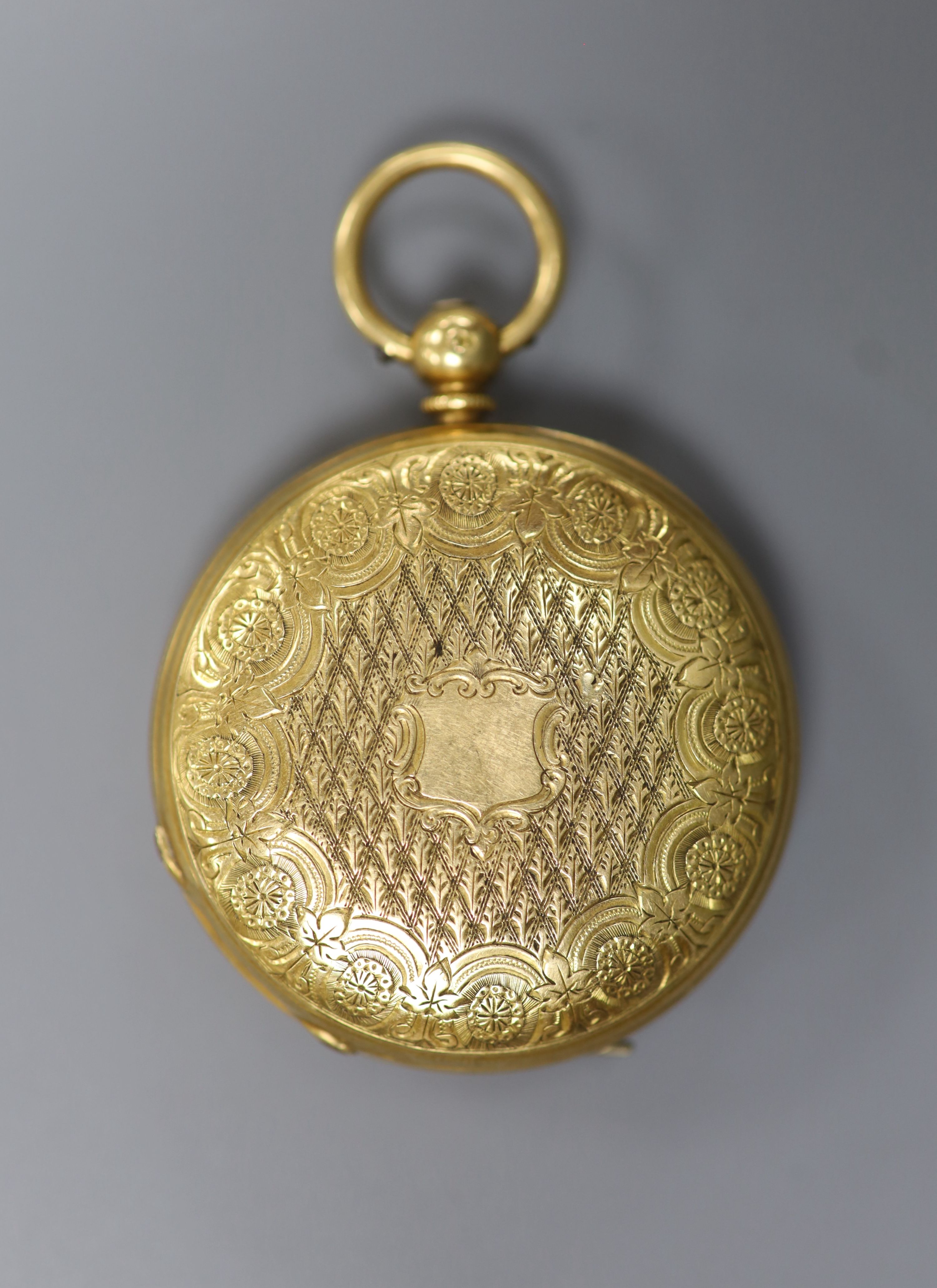 A late 19th century engraved 18ct gold half hunter keywind pocket watch